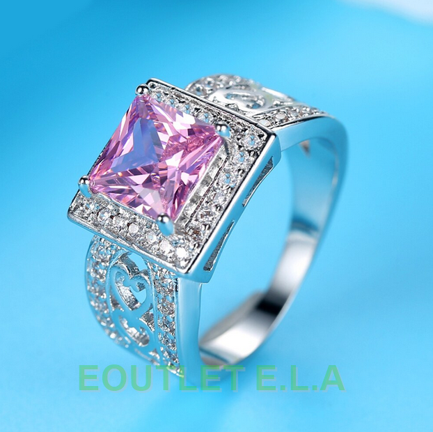 EXQUISITE PINK CZ WHITE GOLD DRESS RING-size 9